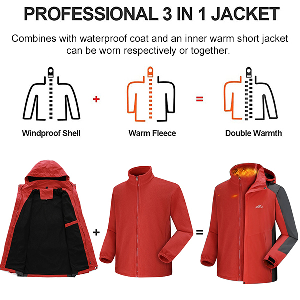 Men's Two Piece Suit  Hiking 3-in-1 Jackets Waterproof Hiking Jacket Rain Jacket   Thermal Warm Waterproof Windproof Breathable Winter Jacket Trench Coat Hunting 