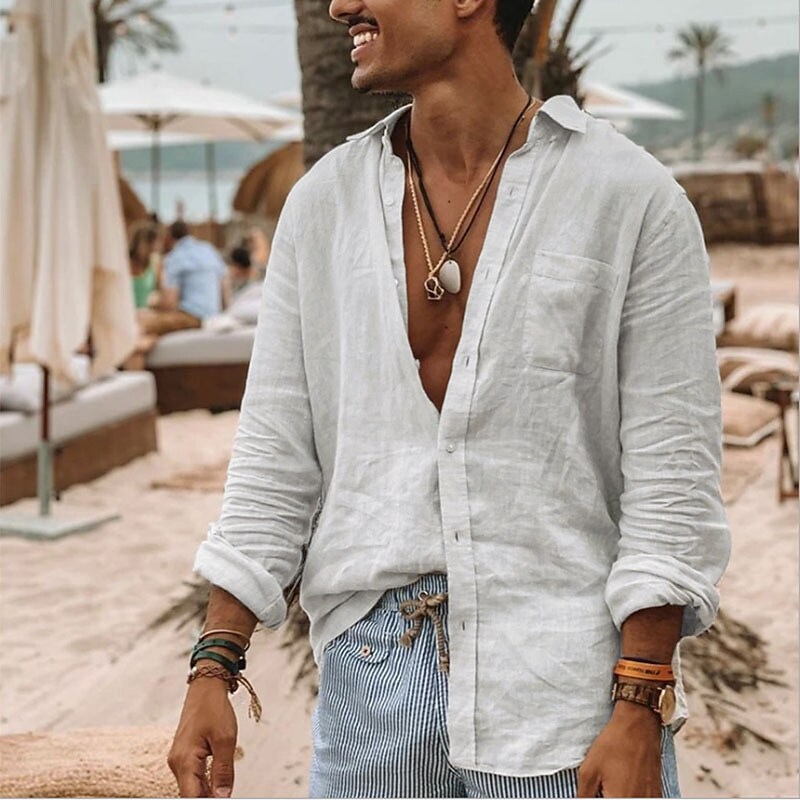 Men's Solid Color Collar Button Down Street Outdoor Long Sleeve Tops 