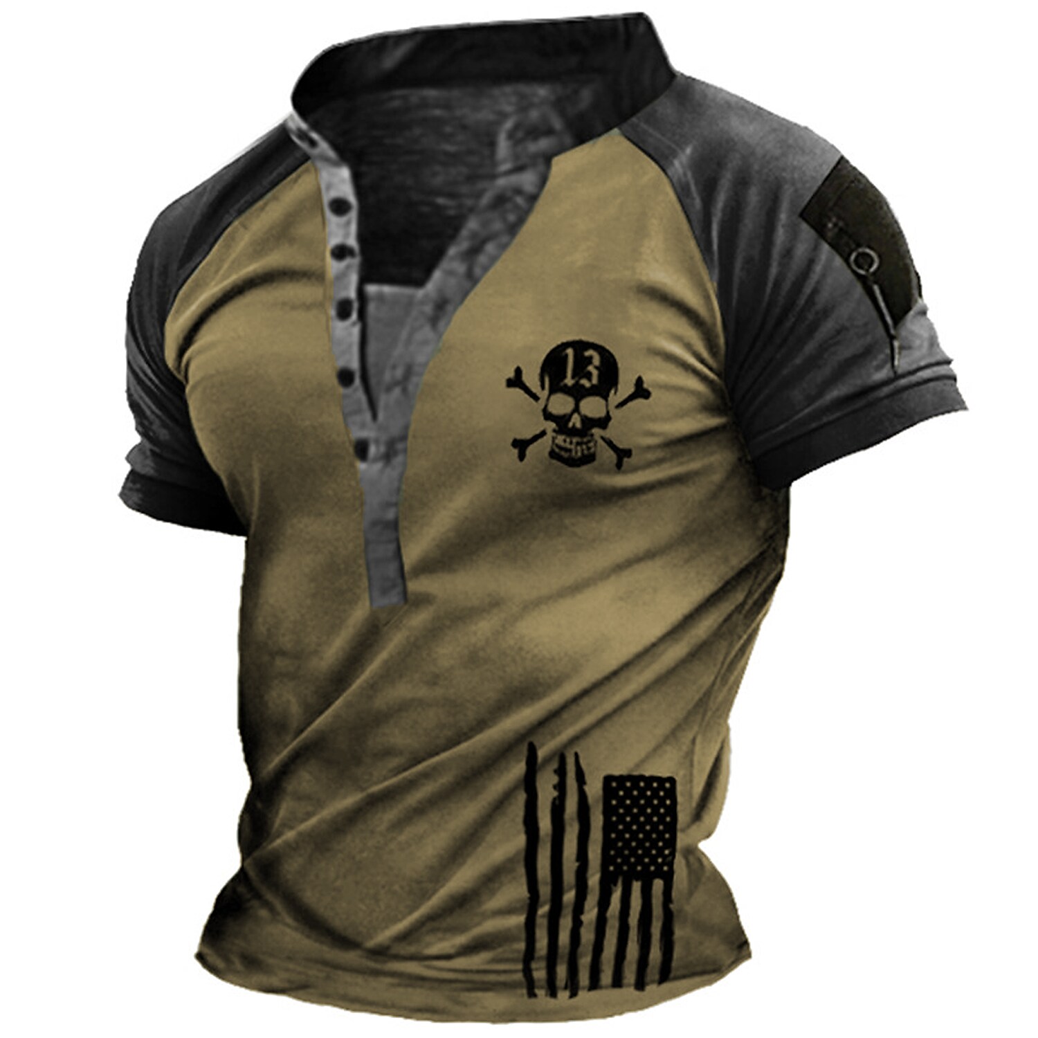 Men's Henley Shirt Tee T shirt Tee 3D Print Graphic Patterned Color Block Skull Plus Size Stand Collar Daily Sports Button-Down Print Short Sleeve Tops