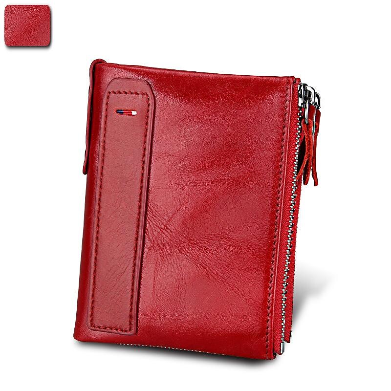 crazy horse cowhide men's wallet rfid anti-theft brush cowhide short men's bill clip wallet double zipper coin purse