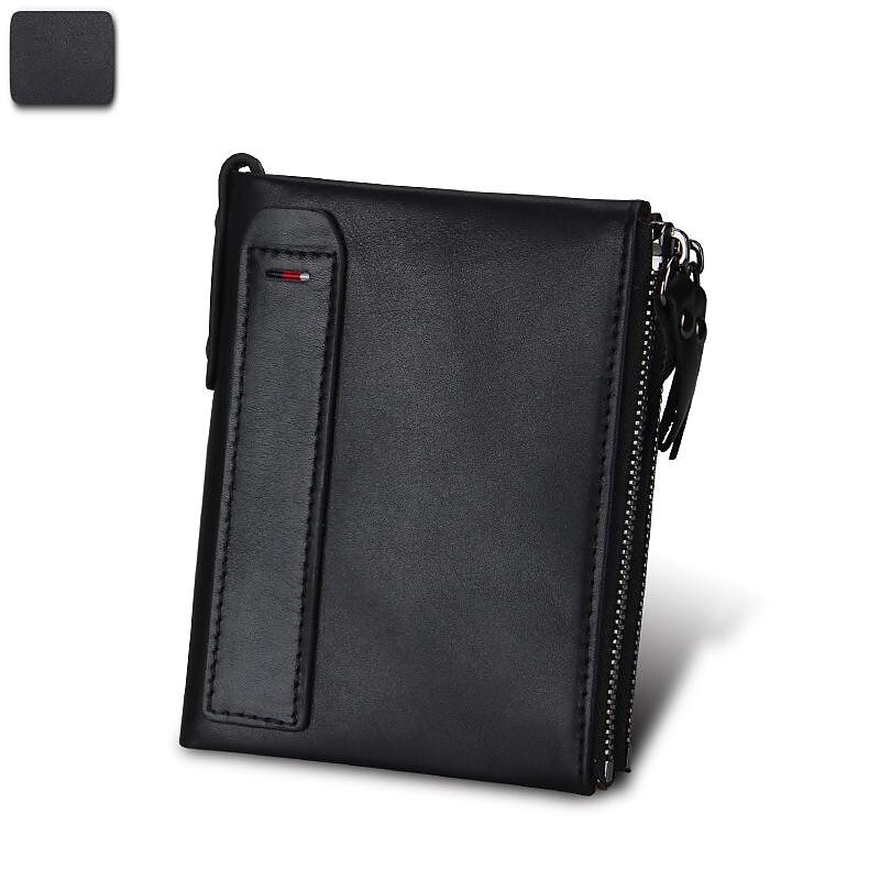 crazy horse cowhide men's wallet rfid anti-theft brush cowhide short men's bill clip wallet double zipper coin purse