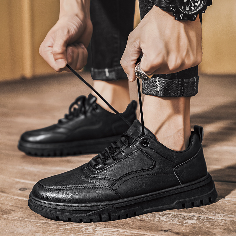 autumn new men's shoes korean version men's casual shoes black pu leather shoes trend student sports shoes lace-up trendy shoes