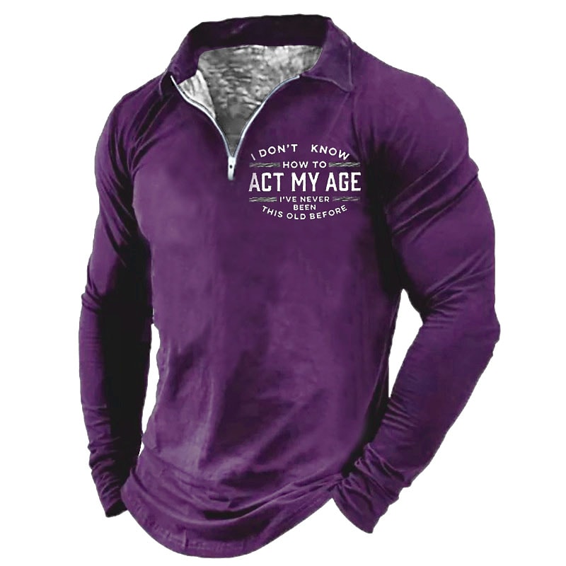 Men's Casual Turndown Letter Print Long Sleeve Zipper Cool Shirt