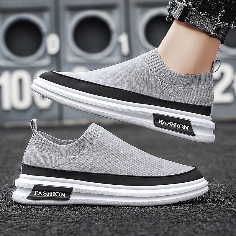 men's shoes 2022 new flying woven breathable mesh panel shoes men's low-top slip-on casual slip-on shoes sports shoes