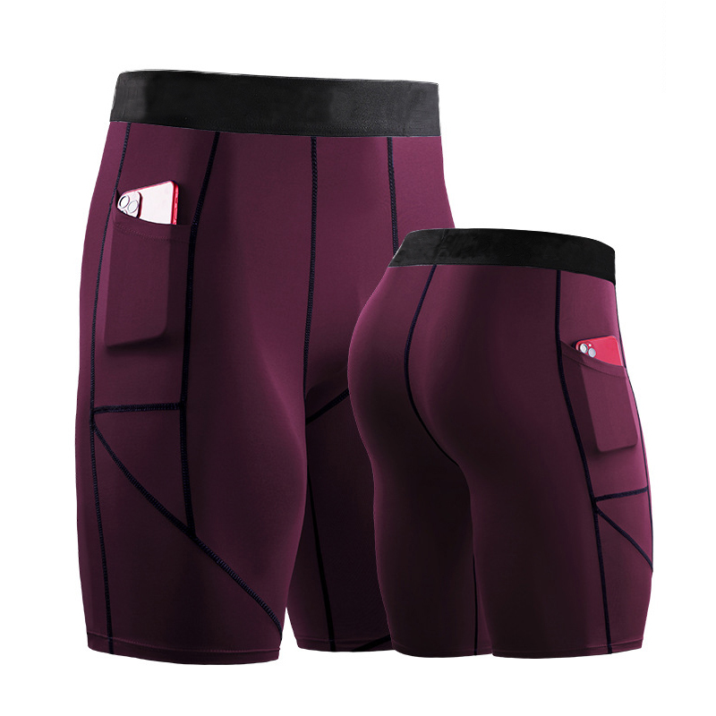 Men's Compression Shorts with Phone Pocket Athletic Breathable Moisture Wicking Soft Yoga Fitness Gym Workout Sportswear