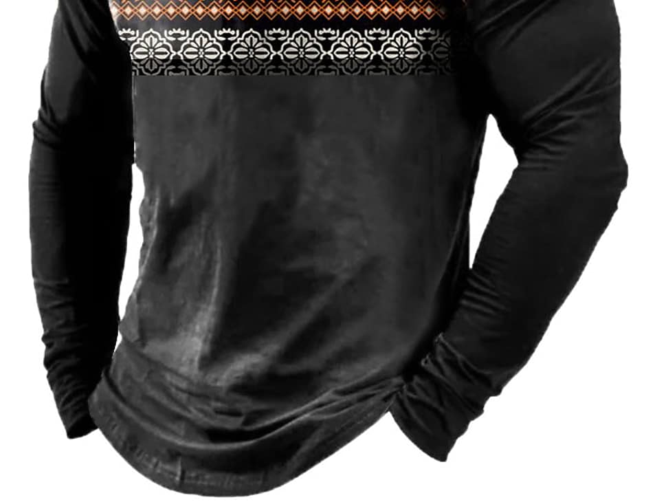 Men's Casual Black Turndown Long Sleeve Zipper Print Sweatshirt