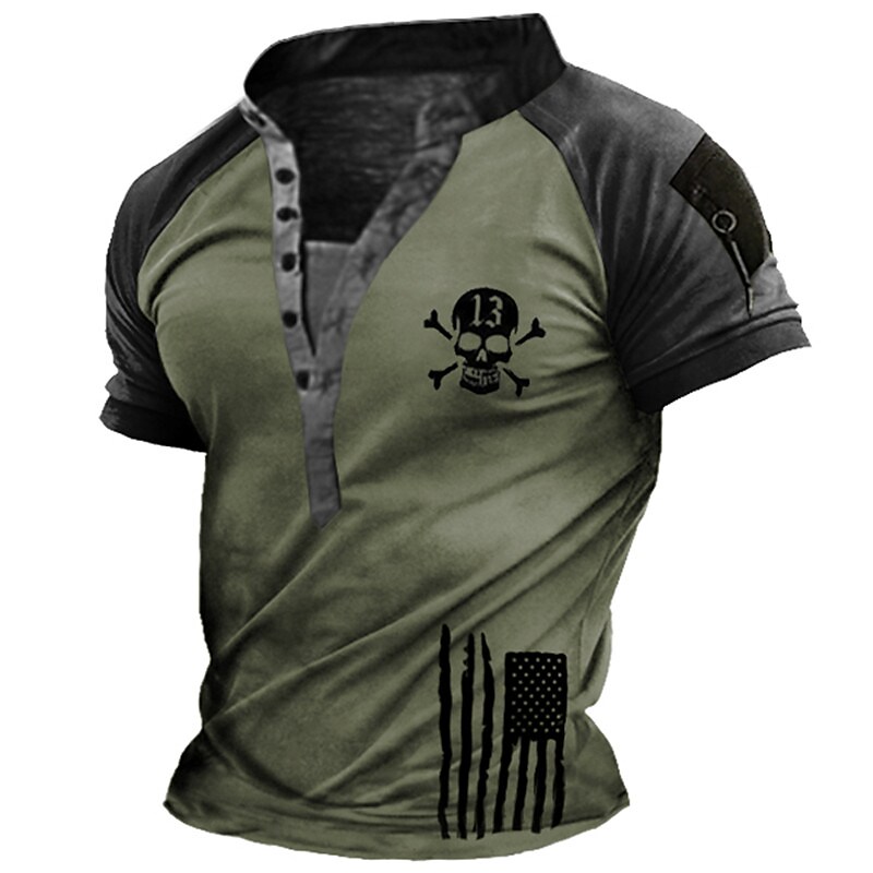 Men's Henley Shirt Tee T shirt Tee 3D Print Graphic Patterned Color Block Skull Plus Size Stand Collar Daily Sports Button-Down Print Short Sleeve Tops