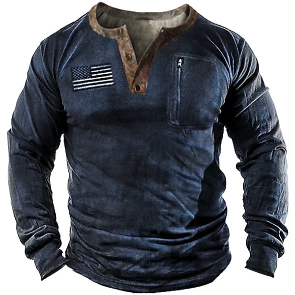 Men's Casual Daily Crew Neck Long Sleeve Button-Down Sweatshirt