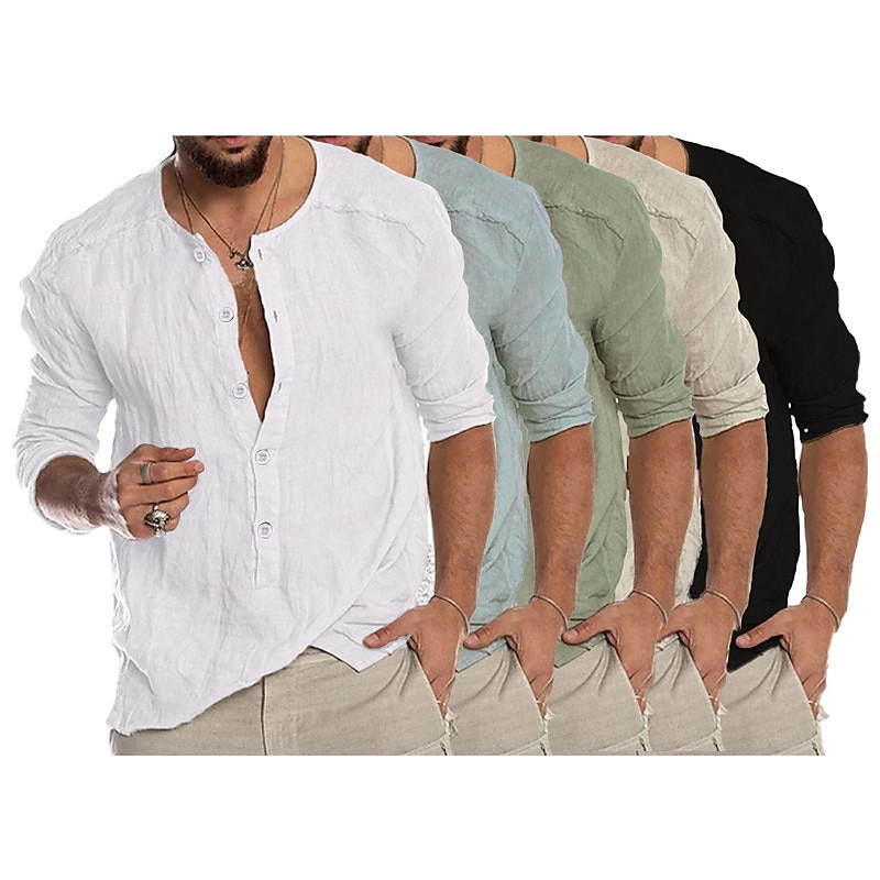 Men's Solid Color Collar Street Casual Button-Down Long Sleeve Tops