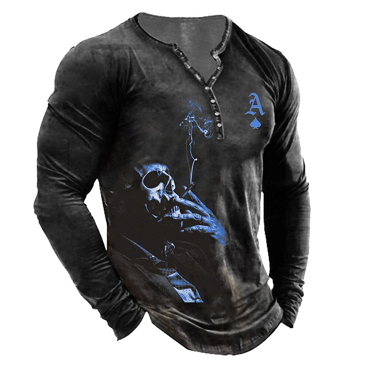 Men's Graphic Skull Henley Long Sleeve 3D Print Outdoor Button-Down Print Tops 