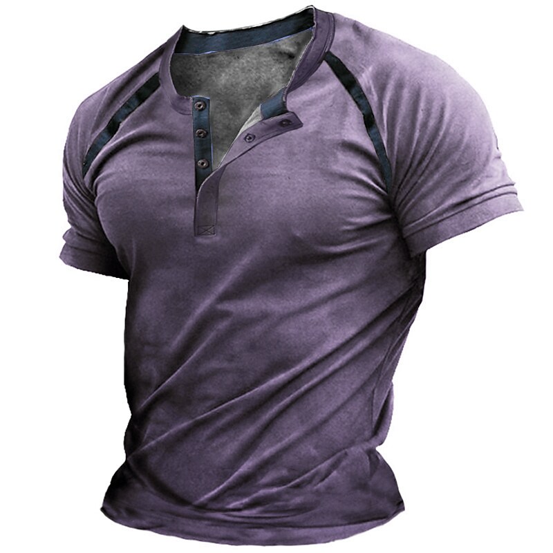 Men's Henley Shirt T shirt Tee 3D Print Graphic Patterned Color Block Henley Street Casual Button-Down Print Short Sleeve Tops Basic Fashion Classic Comfortable Green Blue Purple / Summer / Sports