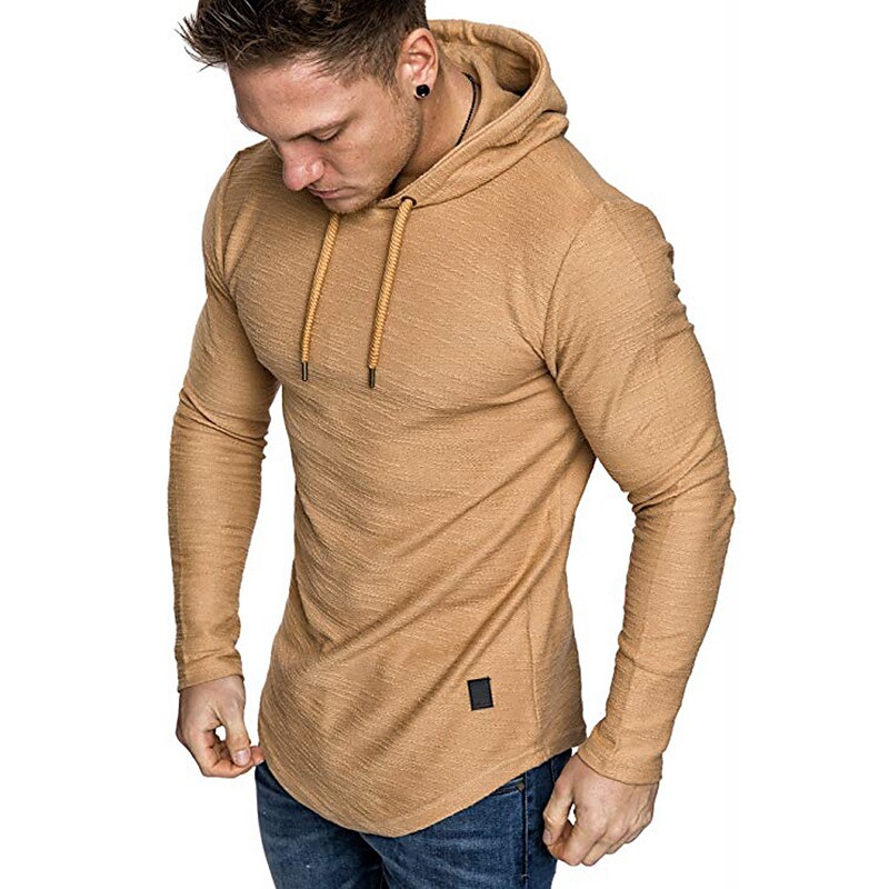 Men's Casual Outdoor Solid Color Hooded Long Sleeve Sport Sweatshirt