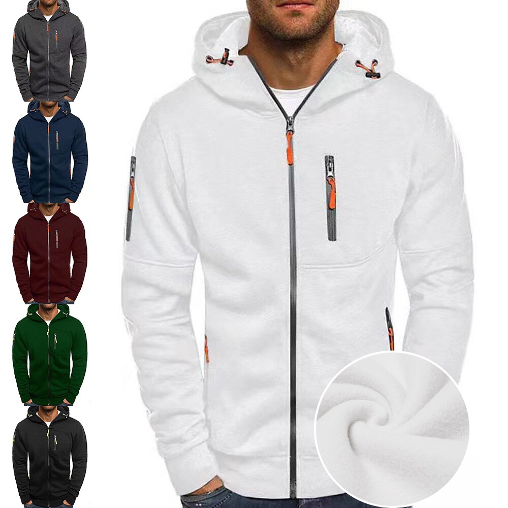 Men's Casual Solid Color Full Zip Hooded Long Sleeve Sweatshirt