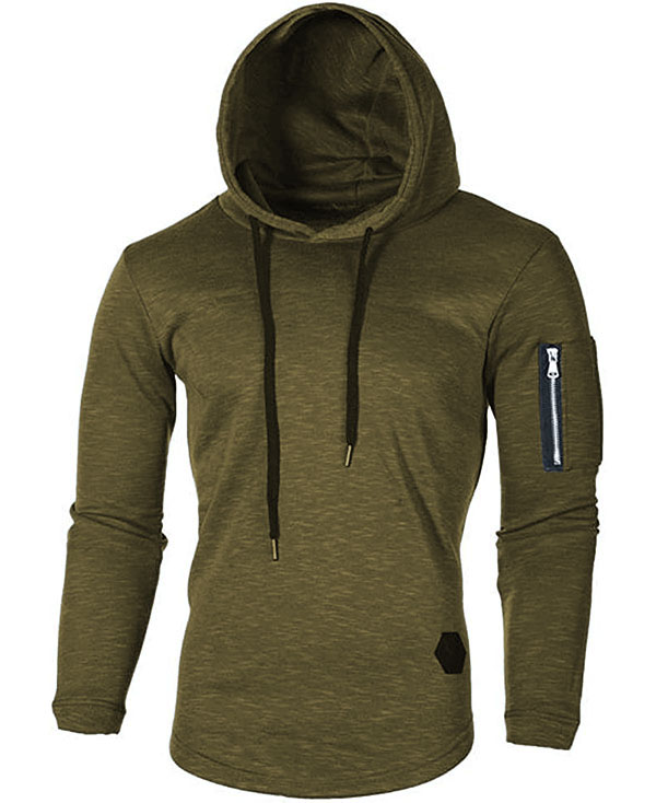 Men's Casual Hooded Solid Color Long Sleeve Slim Zipper Sweatshirts