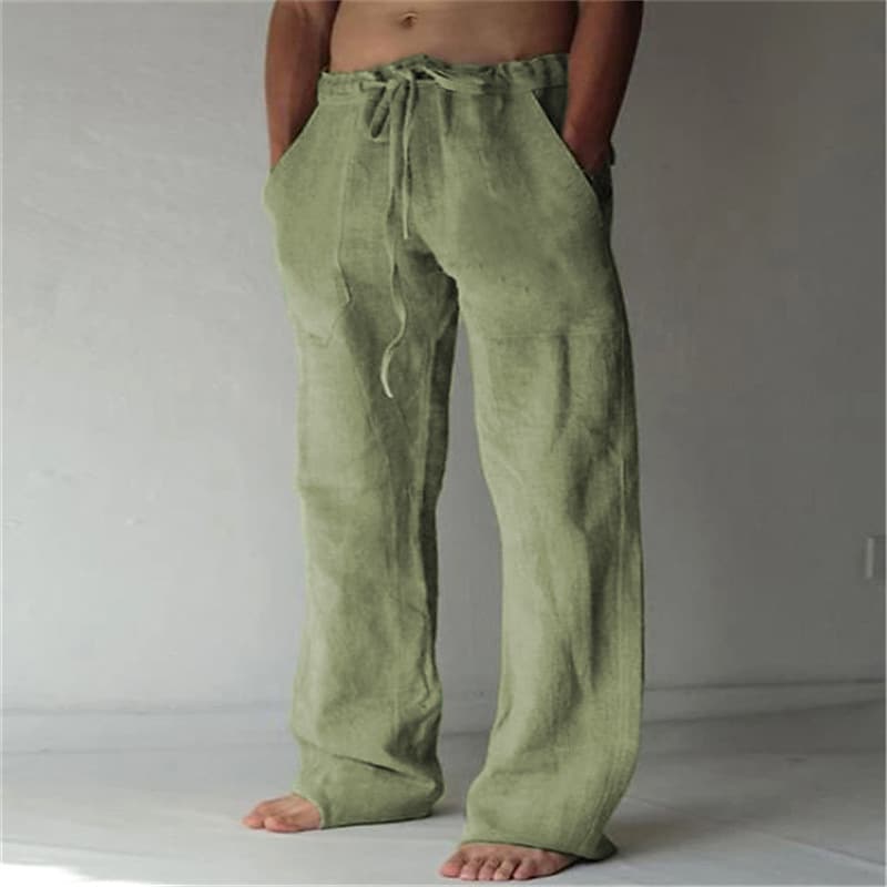 Men's Linen Casual Pants Solid Color Fashion Straight-Leg Trousers Baggy Pants With Pockets Drawstring Elastic Waist Design Beach Pants Daily Yoga Comfort Soft Mid Waist 