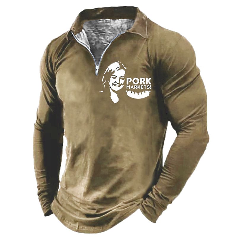 Men's Casual Letter Print Turndown Long Sleeve Zipper Sweatshirt