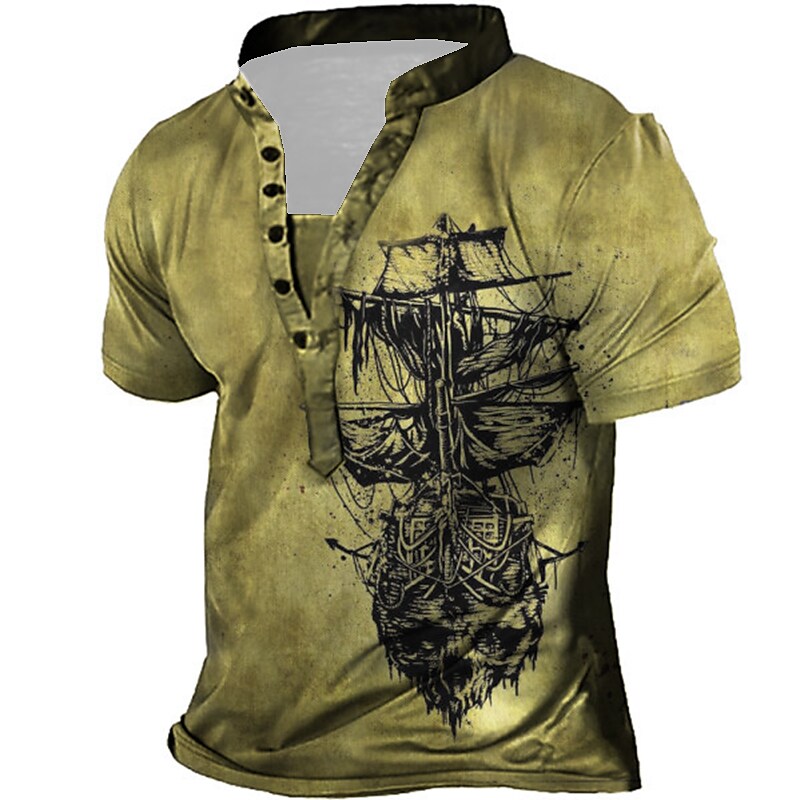 Men's Henley Shirt Tee T shirt Tee 3D Print Graphic Patterned Rudder Plus Size Stand Collar Daily Sports Button-Down Print Short Sleeve Tops