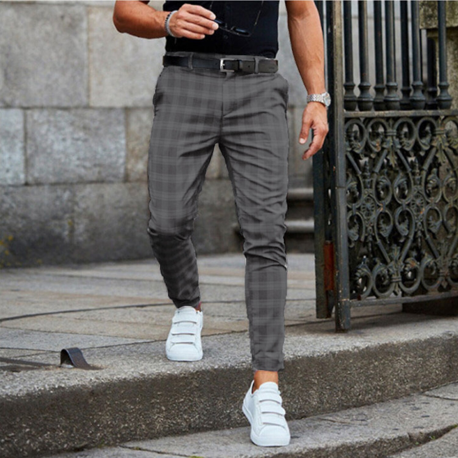 Men's Casual / Sporty Chinos Print Full Length Pants Daily Weekend Inelastic Lattice Breathable Soft Grey Khaki S M L XL XXL