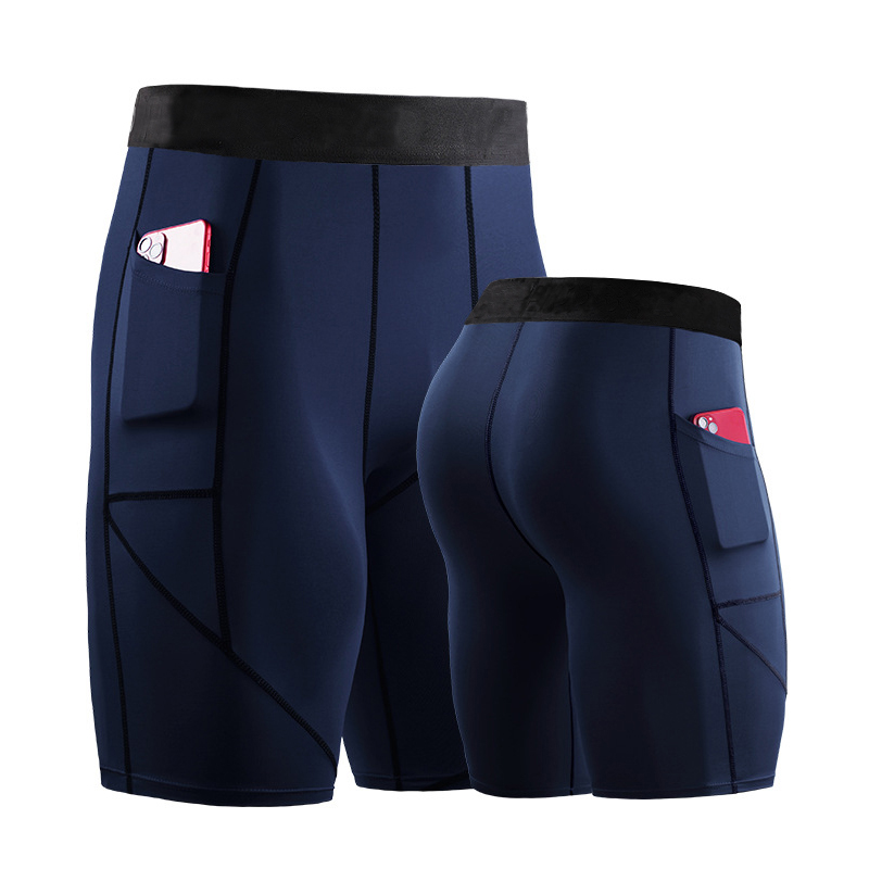 Men's Compression Shorts with Phone Pocket Athletic Breathable Moisture Wicking Soft Yoga Fitness Gym Workout Sportswear