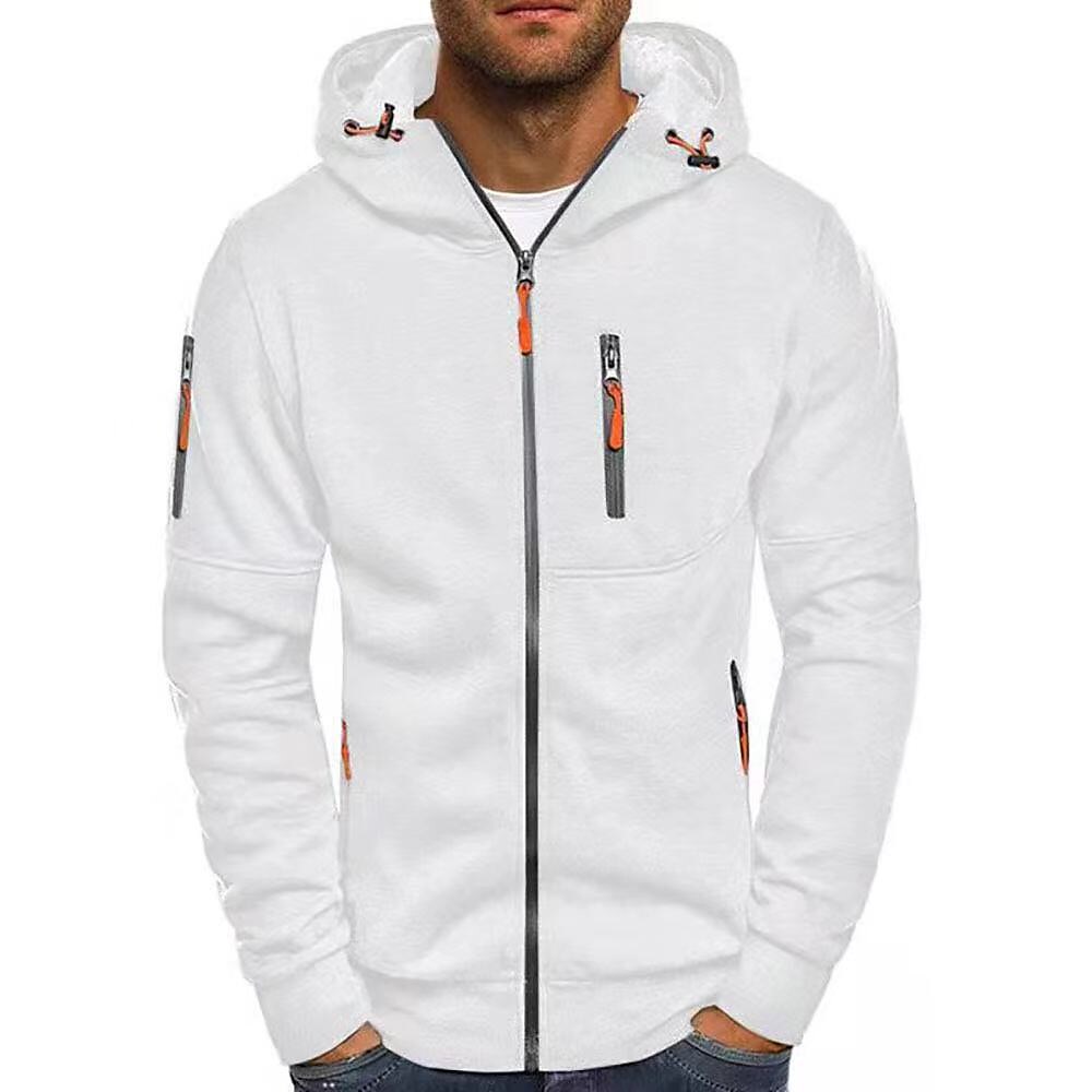 Men's Casual Solid Color Full Zip Hooded Long Sleeve Sweatshirt