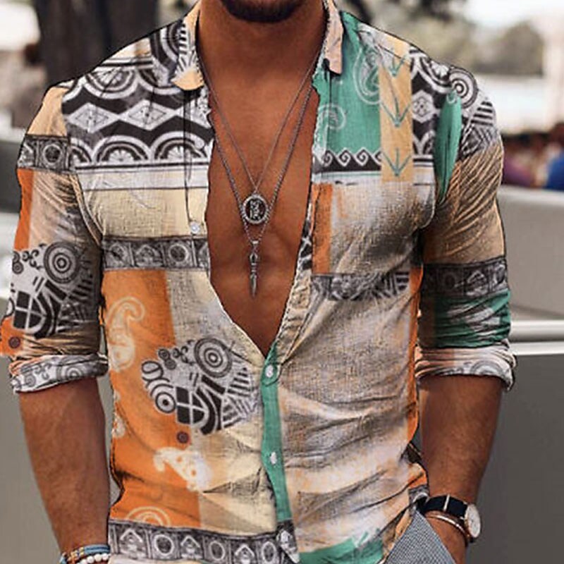 Men's Casual Vintage Street Long Sleeve Button-Down Loose Shirt