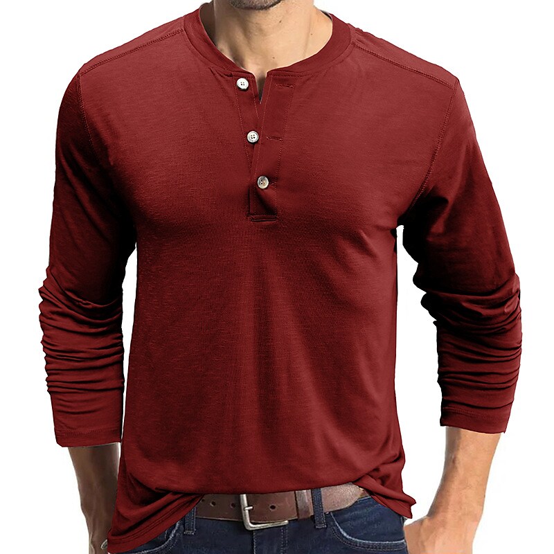 Men's Solid Color Round Neck Button Down Outdoor Long Sleeve Shirt