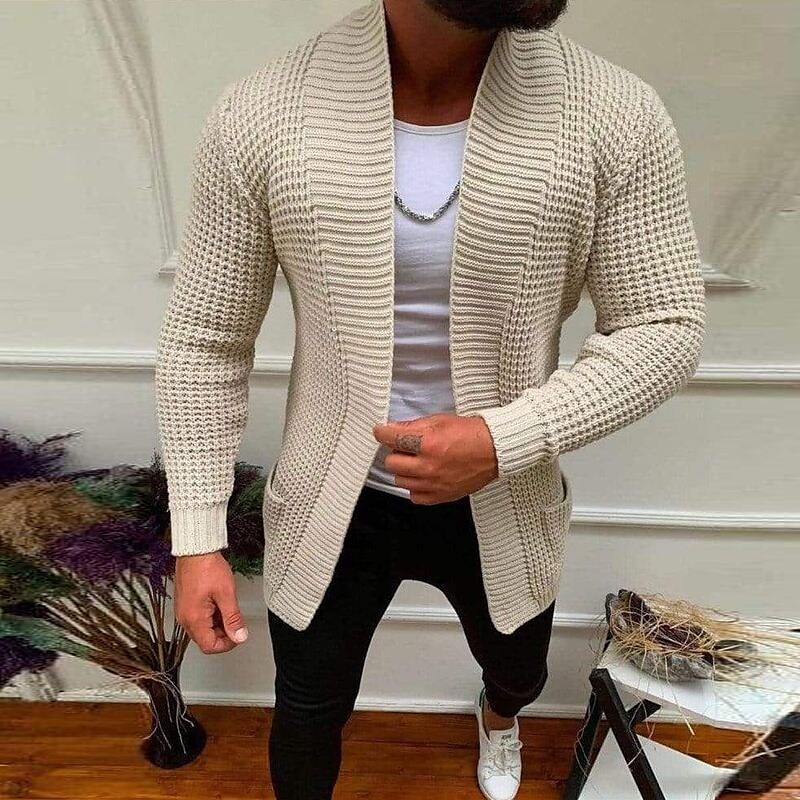 Men's Knitted Solid Color V Neck Outdoor Long Sleeve Cardigan Sweater