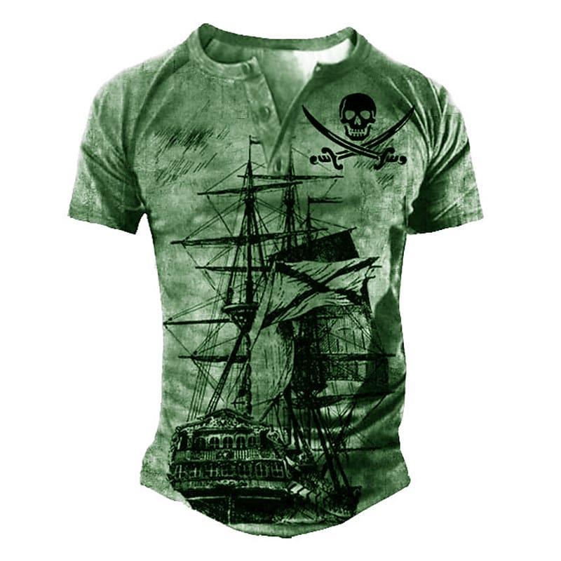 Men's Henley Shirt Tee T shirt Tee 3D Print Graphic Patterned Skull Plus Size Henley Sailboat Daily Sports Patchwork Button-Down Tops Designer