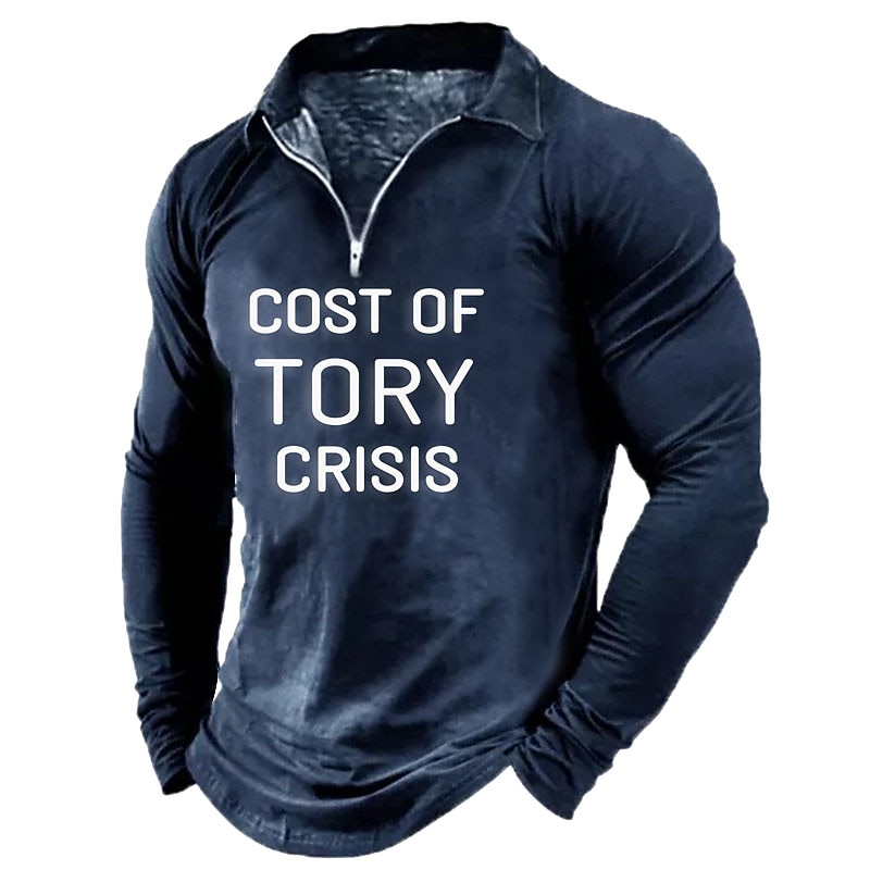 Men's Casual Solid Letter Print Turndown Long Sleeve Sweatshirt