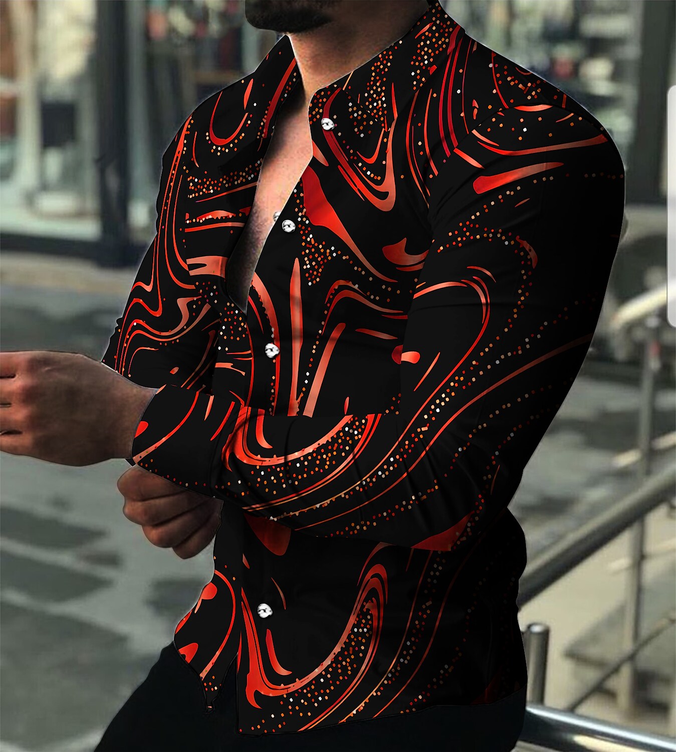 Men's Shirt 3D Print Graphic Patterned Turndown Daily Holiday 3D Print Button-Down Long Sleeve Tops Casual Fashion Breathable Black / Red Black / Gray Blue