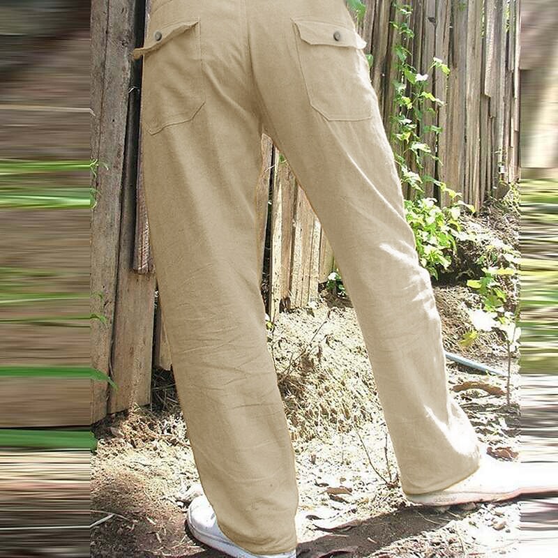 mens casual trousers lightweight Drawstring waist pants Straight breathable yoga gym summer pants beach pants dark khaki