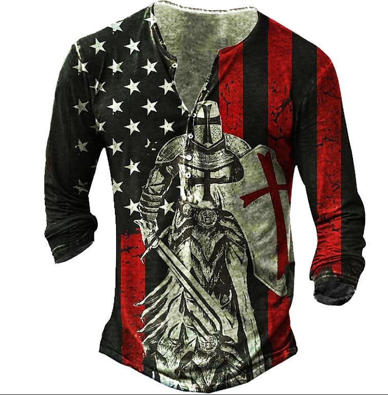 Men's Henley Long Sleeve Outdoor Daily Button-Down Print Tops