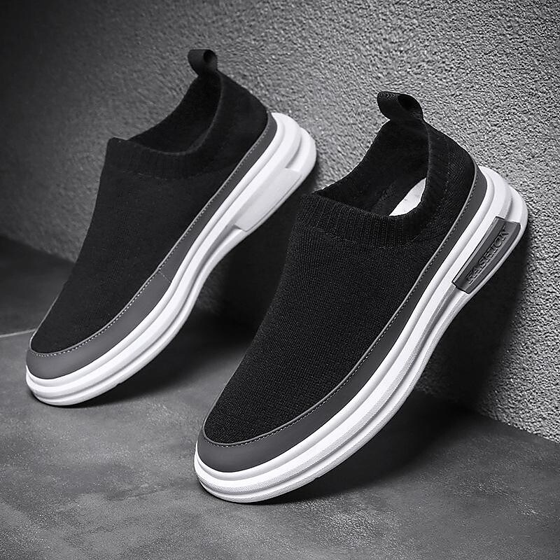 men's shoes 2022 new flying woven breathable mesh panel shoes men's low-top slip-on casual slip-on shoes sports shoes