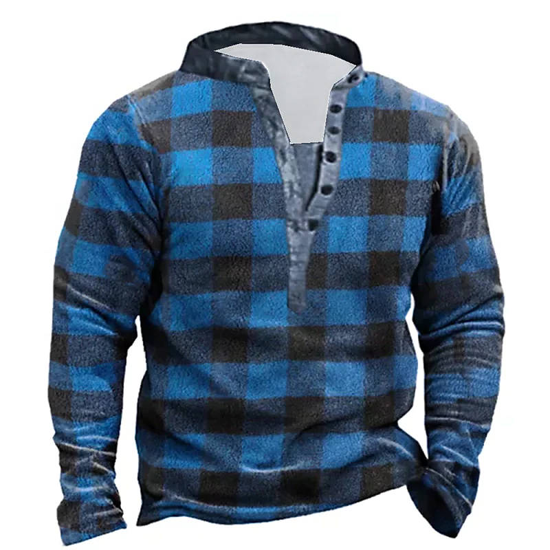 Men's Pullover Button Up Hoodie Plaid Streetwear Casual Hoodies Sweatshirts