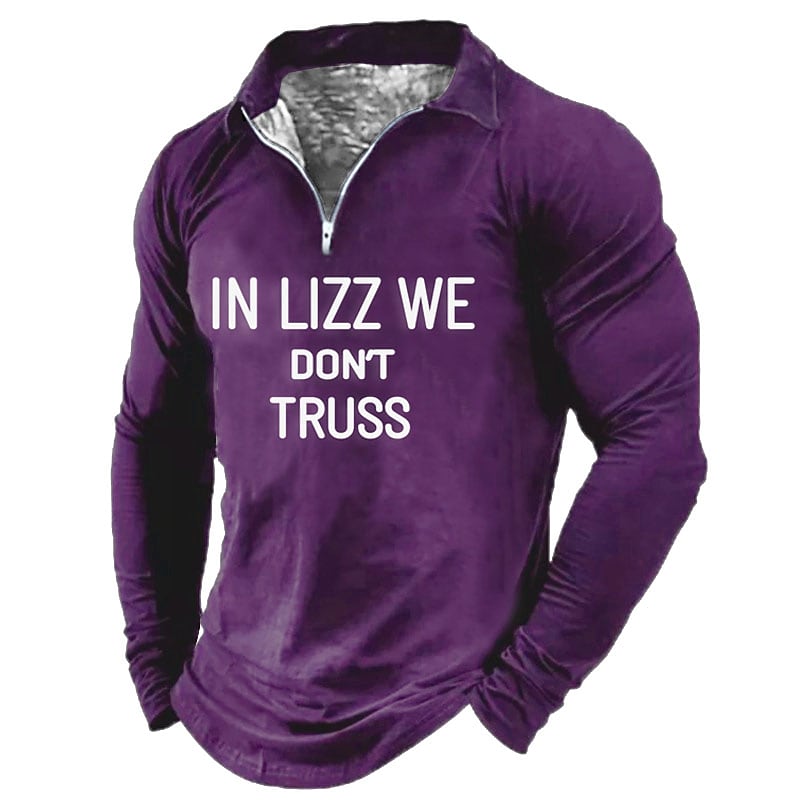 Men's Casual Solid Letter Print Lapel Long Sleeve Zipper Sweatshirt