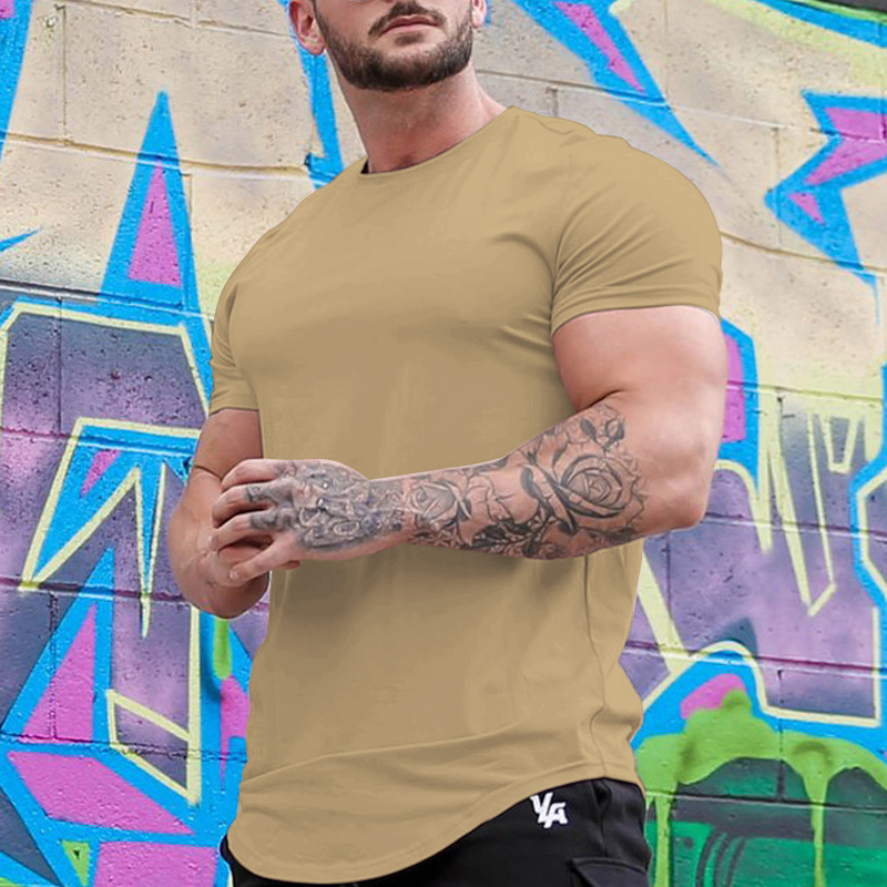 Men's T shirt Muscle Plain Crew Neck Athleisure Vacation Short Sleeve Top