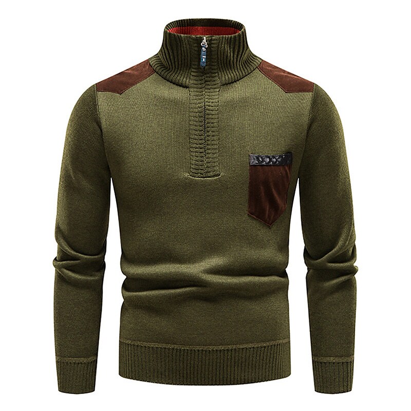 Men's Pullover Ribbed Knit  Zip Basic Warm  Daily Wear T-shirt