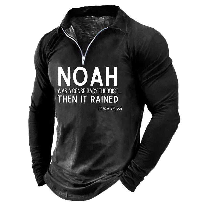 Men's Casual Letter Print Crew Neck Long Sleeve Zipper Cool Shirt