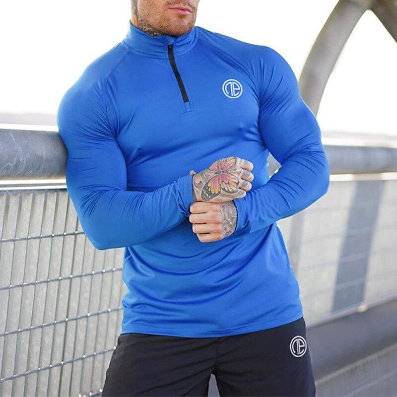 Men's Sport Stand Collar Zipper Long Sleeve Casual T-shirt