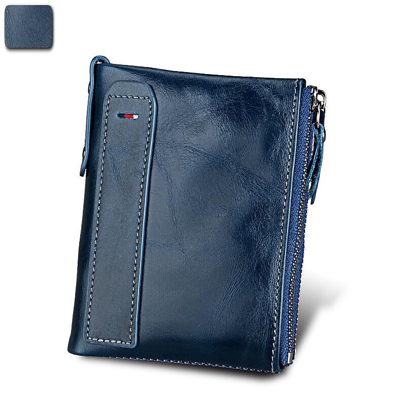 crazy horse cowhide men's wallet rfid anti-theft brush cowhide short men's bill clip wallet double zipper coin purse