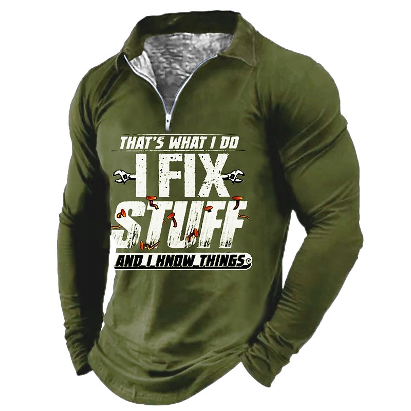 Men's Casual Letter Turndown Long Sleeve Zipper Print Sweatshirts