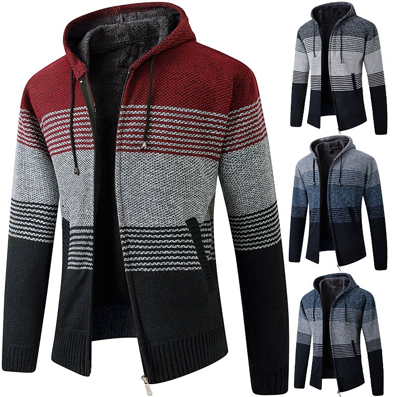 Men's Knitted Hooded Warm Long Sleeve Long Sleeve Cardigan Sweater