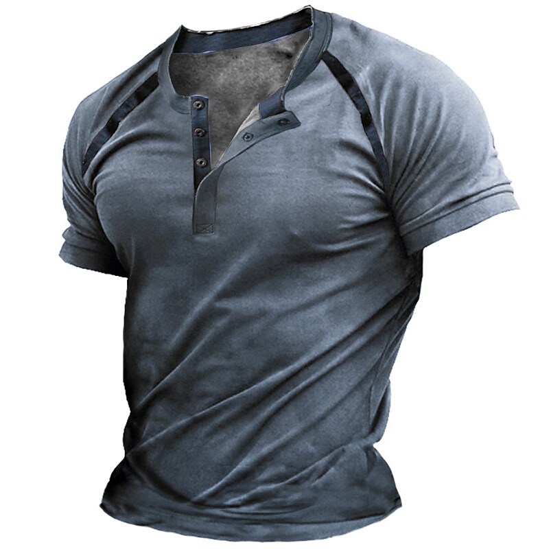 Men's Henley Shirt T shirt Tee 3D Print Graphic Patterned Color Block Henley Street Casual Button-Down Print Short Sleeve Tops Basic Fashion Classic Comfortable Green Blue Purple / Summer / Sports