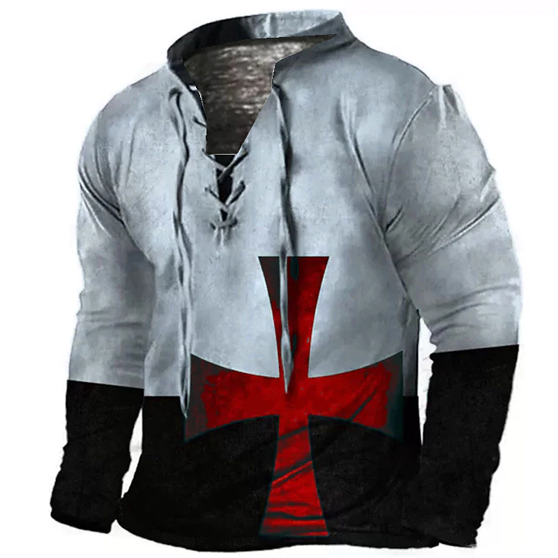 Men's Block Templar Cross Graphic Prints Vintage Streetwear 