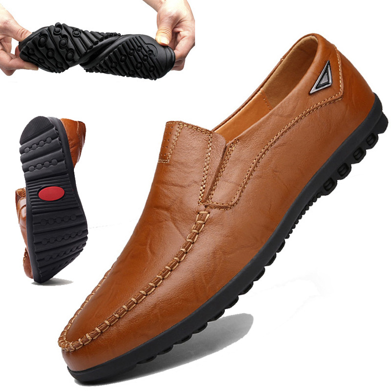 2022 summer new men's casual leather shoes soft bottom beanie shoes men's leather men's shoes leather men's shoes wholesale