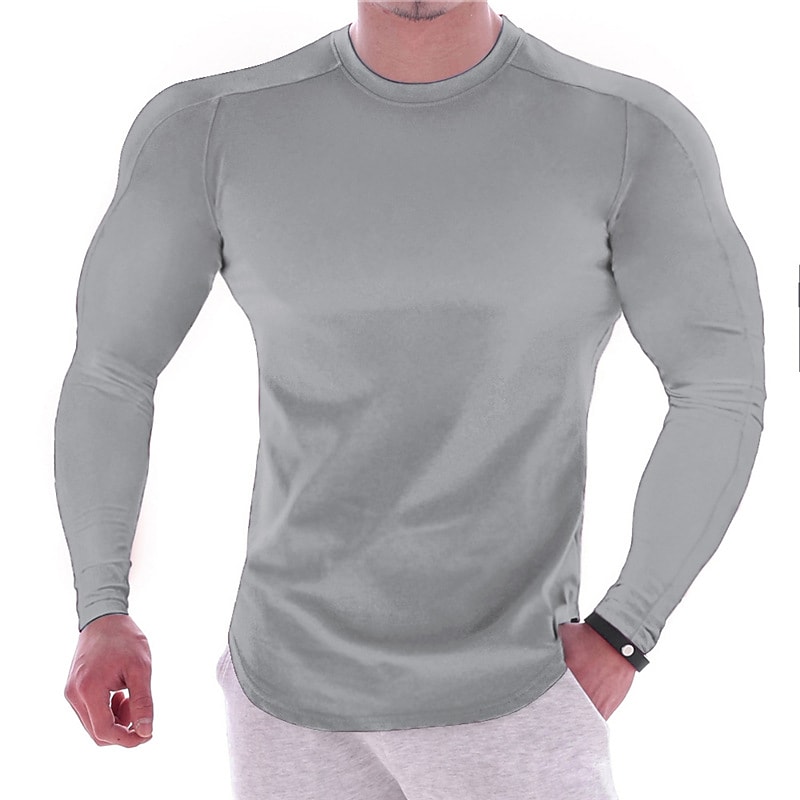 Men's Casual Solid Color Round Neck Sport Long Sleeve Muscle Shirt