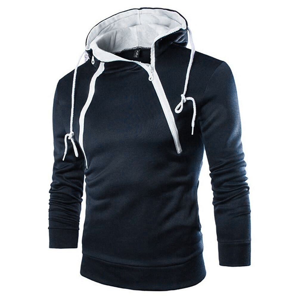 Men's Casual Hooded Solid Color Sports Long Sleeve Zipper Sweatshirt
