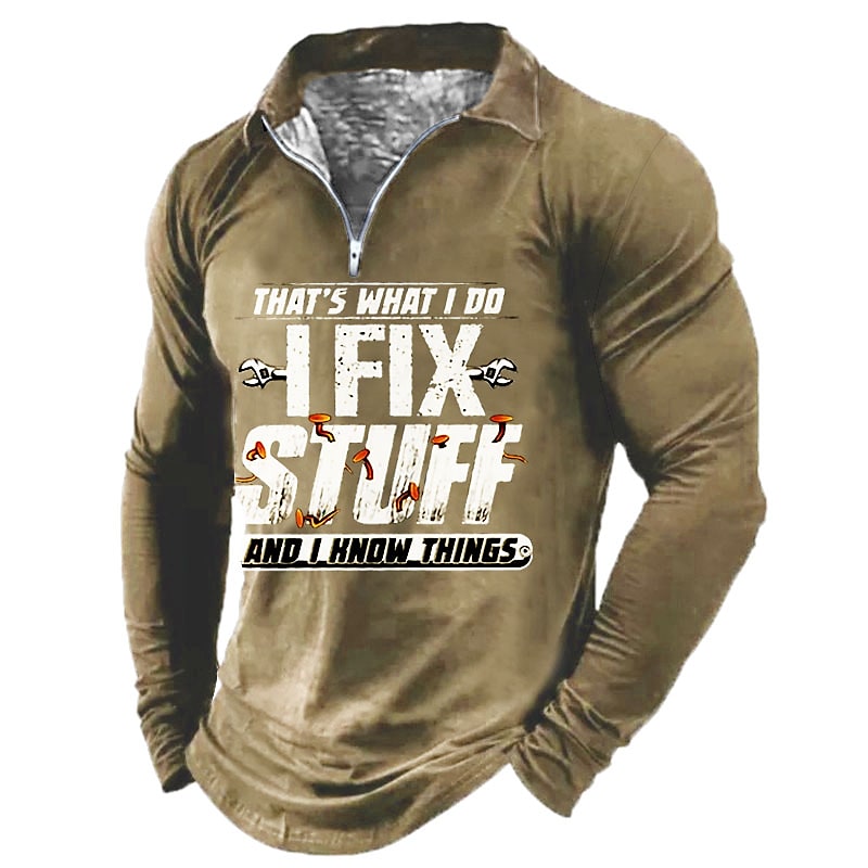 Men's Casual Letter Turndown Long Sleeve Zipper Print Sweatshirts