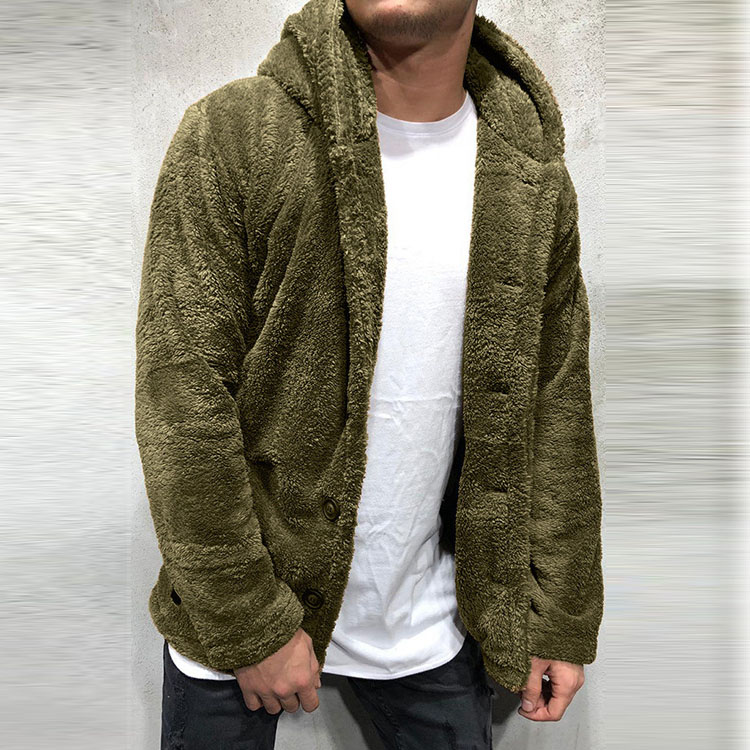 Men's Winter Sherpa jacket Warm Breathable Hoodie Sporty Casual Jacket Outerwear Solid Color Pocket
