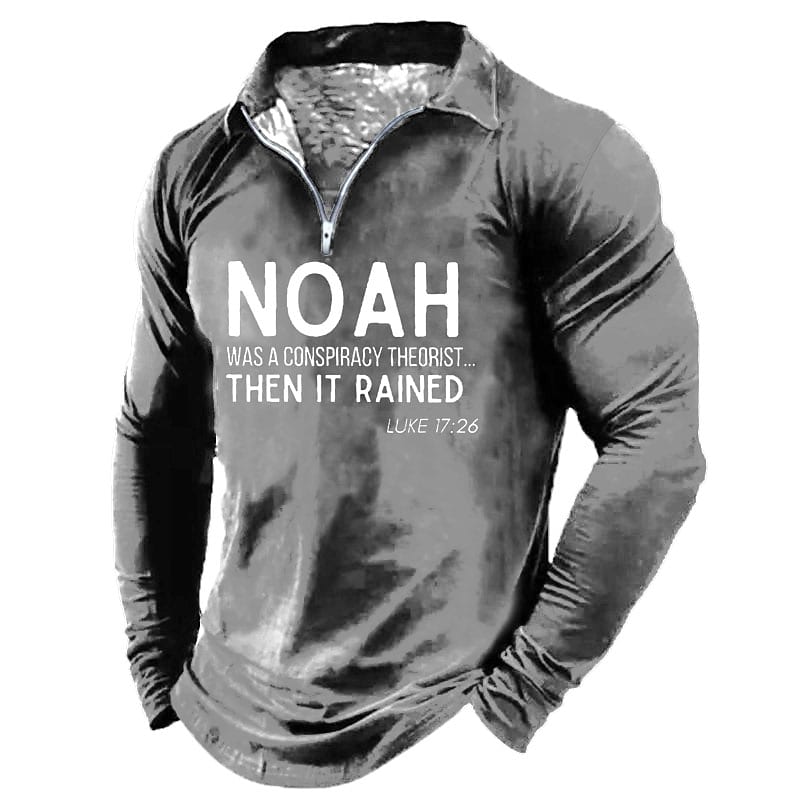 Men's Casual Letter Print Crew Neck Long Sleeve Zipper Cool Shirt
